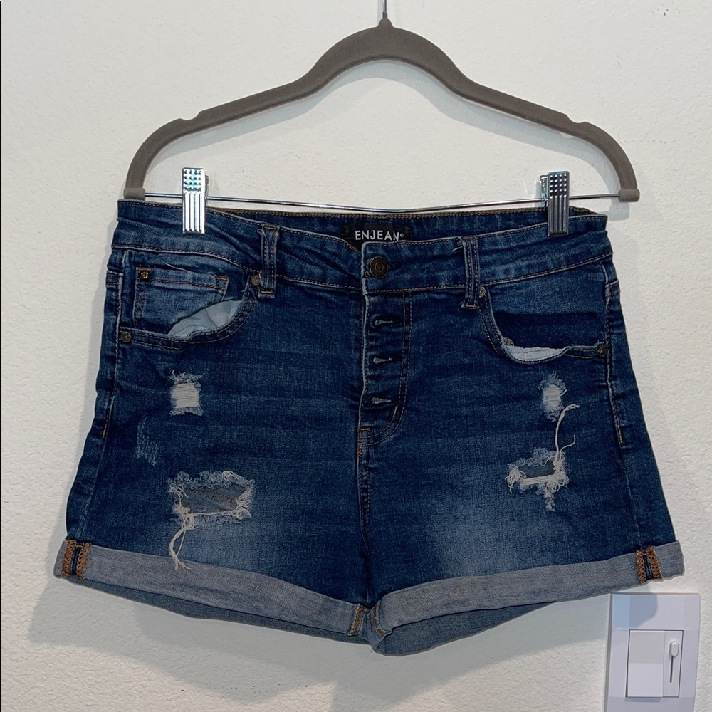 Dark Blue Distressed Denim Women's Shorts